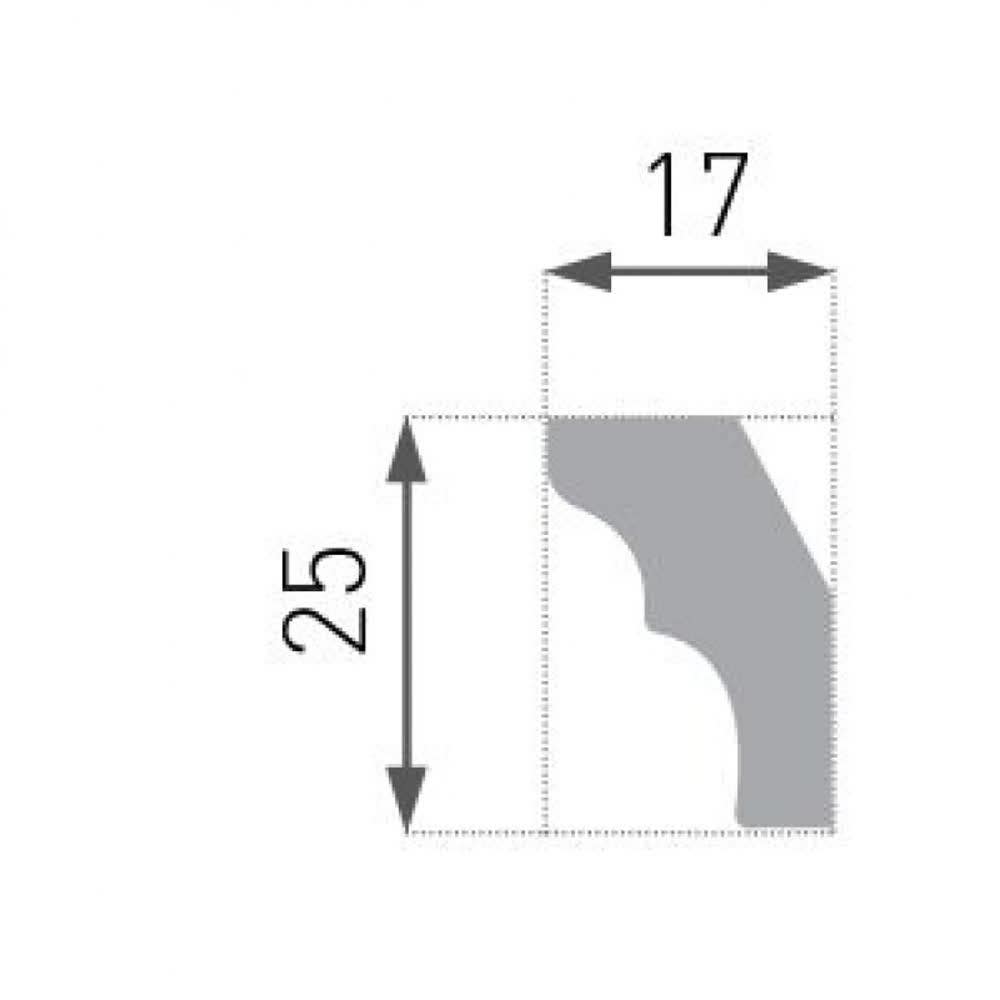 Cornisa Poliestireno E2 25 x 17MM tira de 2mt