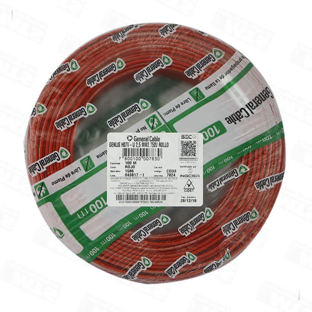 Alambre elect. nya rojo 1.5 (100 mts)