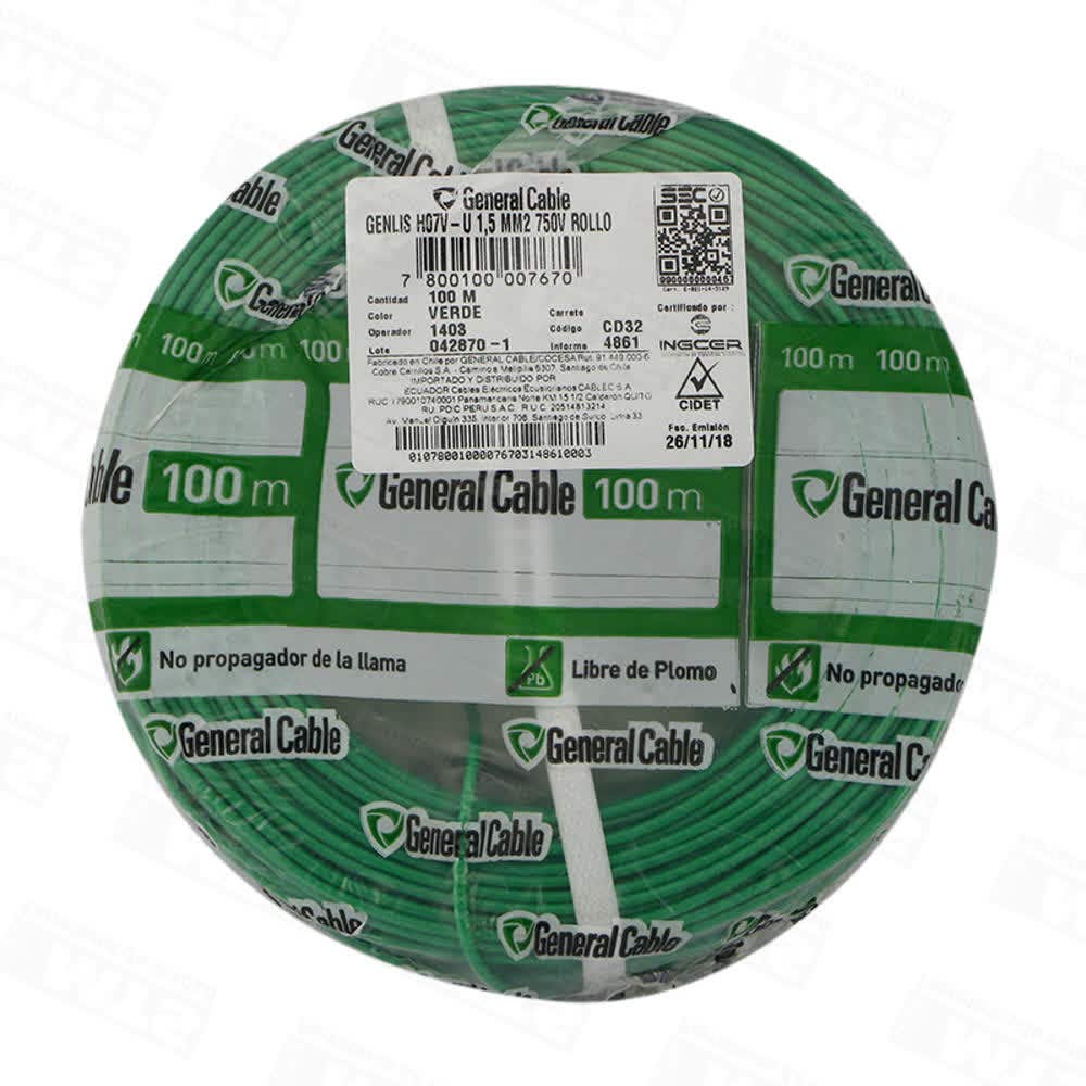 Alambre elect. nya verde 1.5  (100 mts)