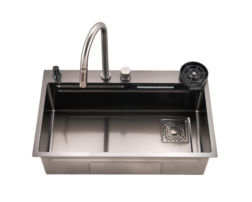 Lavaplatos 75x46 Empotrado Negro con grifería y accesorios