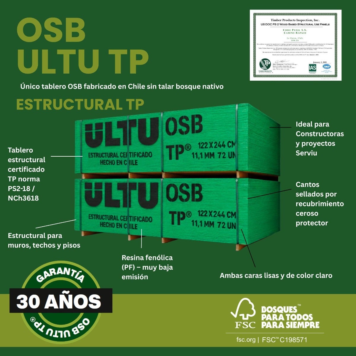 Osb Estructural Ultu Tp 11.1mm 1.22x2.44