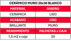 Cerámica muro 20 X 30 Blanca  (1,5 M2 x Caja)