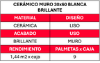 Ceramico Muro 30x60 Blanca Brillante 1.44mt2xcj