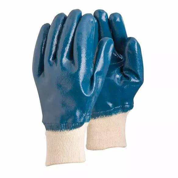 Guante nitrilo azul puño tejido