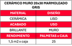 Ceramico Muro 20x30  Marmol Gris (1.5m2xcj)
