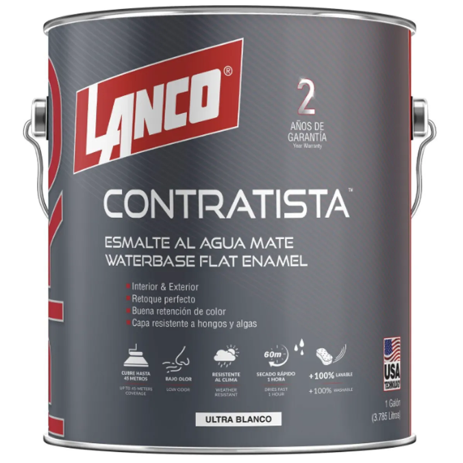 Esmalte Al Agua Pro Contratista Mate 1gl Lanco