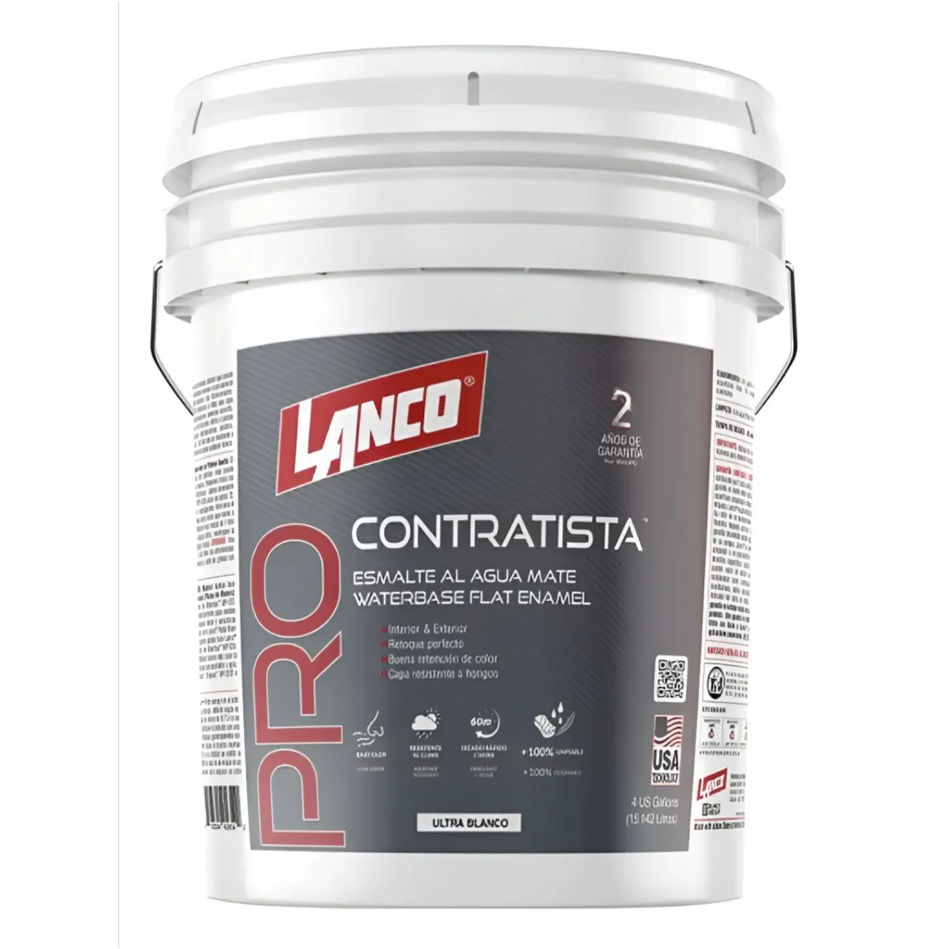 Esmalte Al Agua Pro Contratista Mate 4gl Lanco